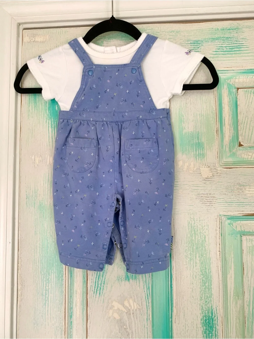 Vintage Gymboree Infant Baby Girl Blue Floral Overalls With Shirt 3/6M